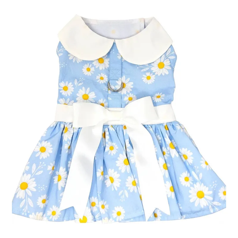 Blue Daisy Dog Dress w/ Matching Leash