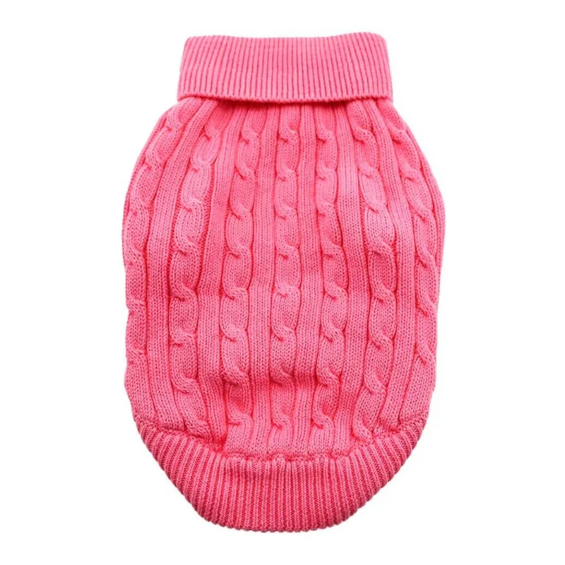 Combed Cotton Cable Knit Dog Sweater - Candy Pink
