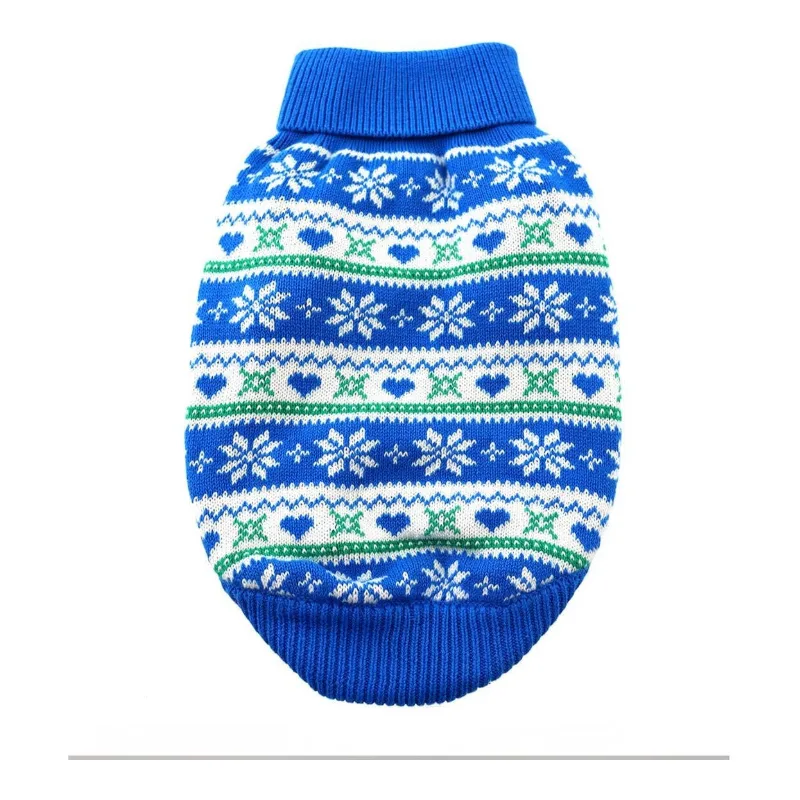 Combed Cotton Snowflake and Hearts Dog Sweater - Blue