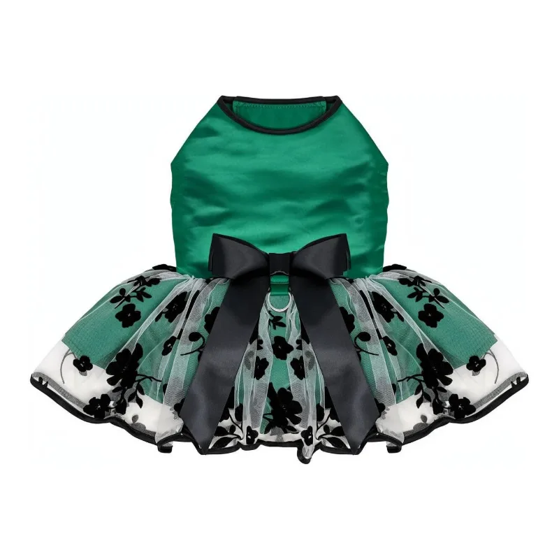 Green and Black Satin Dress