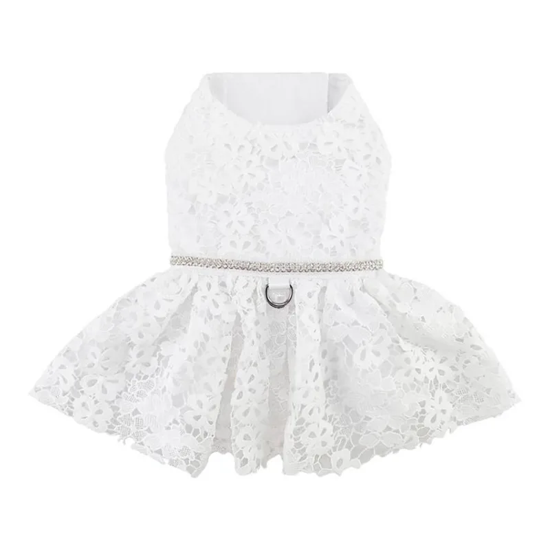 White Lace Dog Wedding Dress with Matching Leash